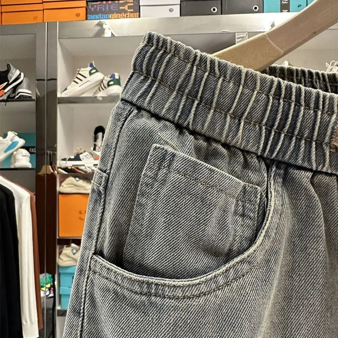 Men's Ripped Denim Shorts American High Street Loose Straight Washed Old Retro Versatile Casual Five-point Pants Jorts Man