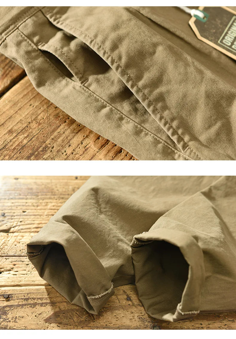 2025 Men's Cotton Vintage Cargo Pants Spring Autumn Fashion Beading Design Solid Baggy Pants Casual Streetwear Men Joggers Pants