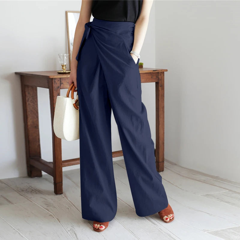 Women Casual High Waist Trouser 2023 Fashion Ladies Office Solid Wide-leg Pantalon Female Slack Pants