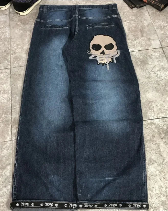 European and American personalized leopard print letter patch straight jeans summer retro punk trendy casual skateboard pants