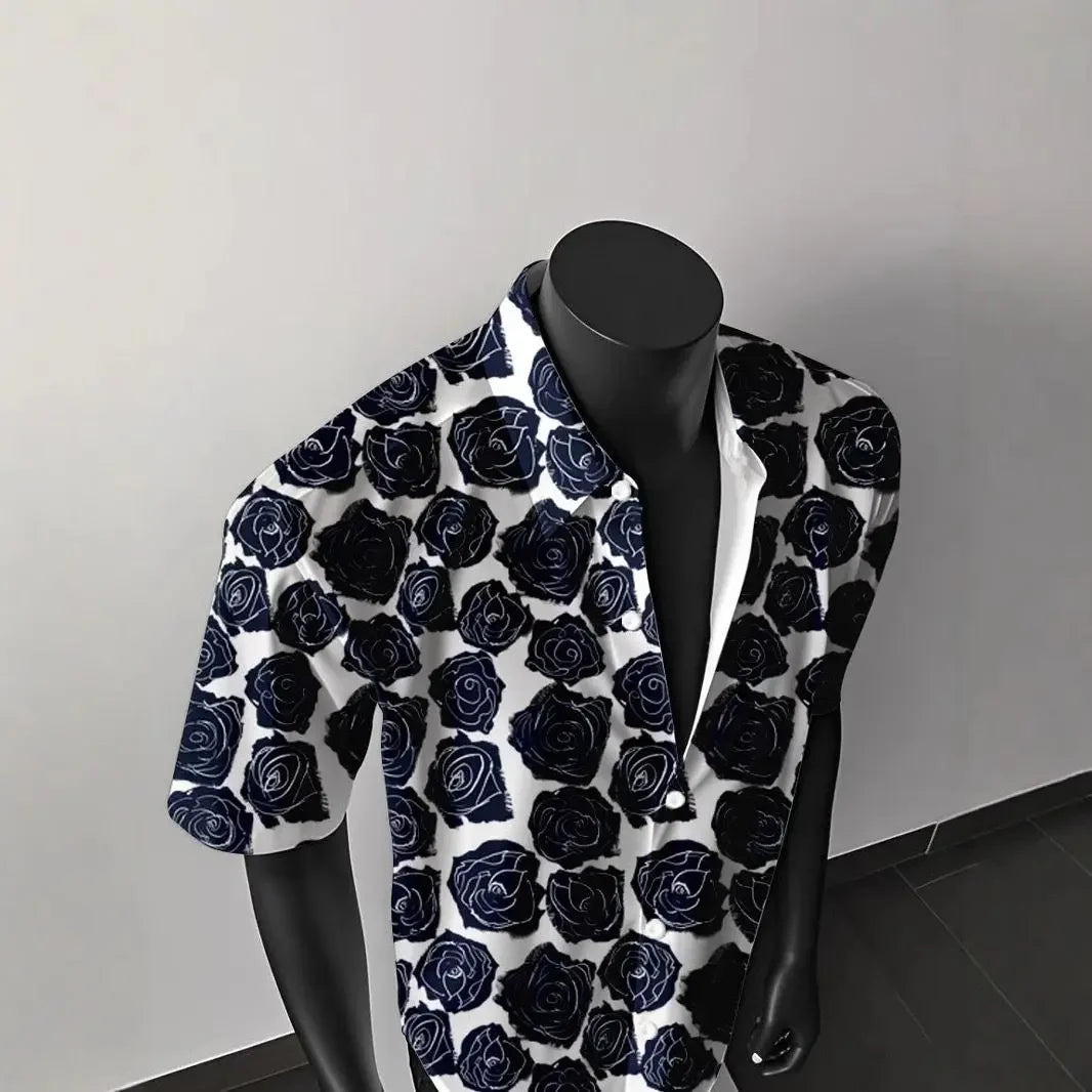 American Vintage Floral 3D Print Hawaiian Style Loose Short Sleeve Shirt