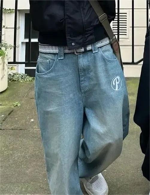 New Low Waist Retro Alien Embroidery Women Jeans 2023 Fashion Baggy Straight Leg Pants Y2k Denim Trousers Casual Washed Jeans