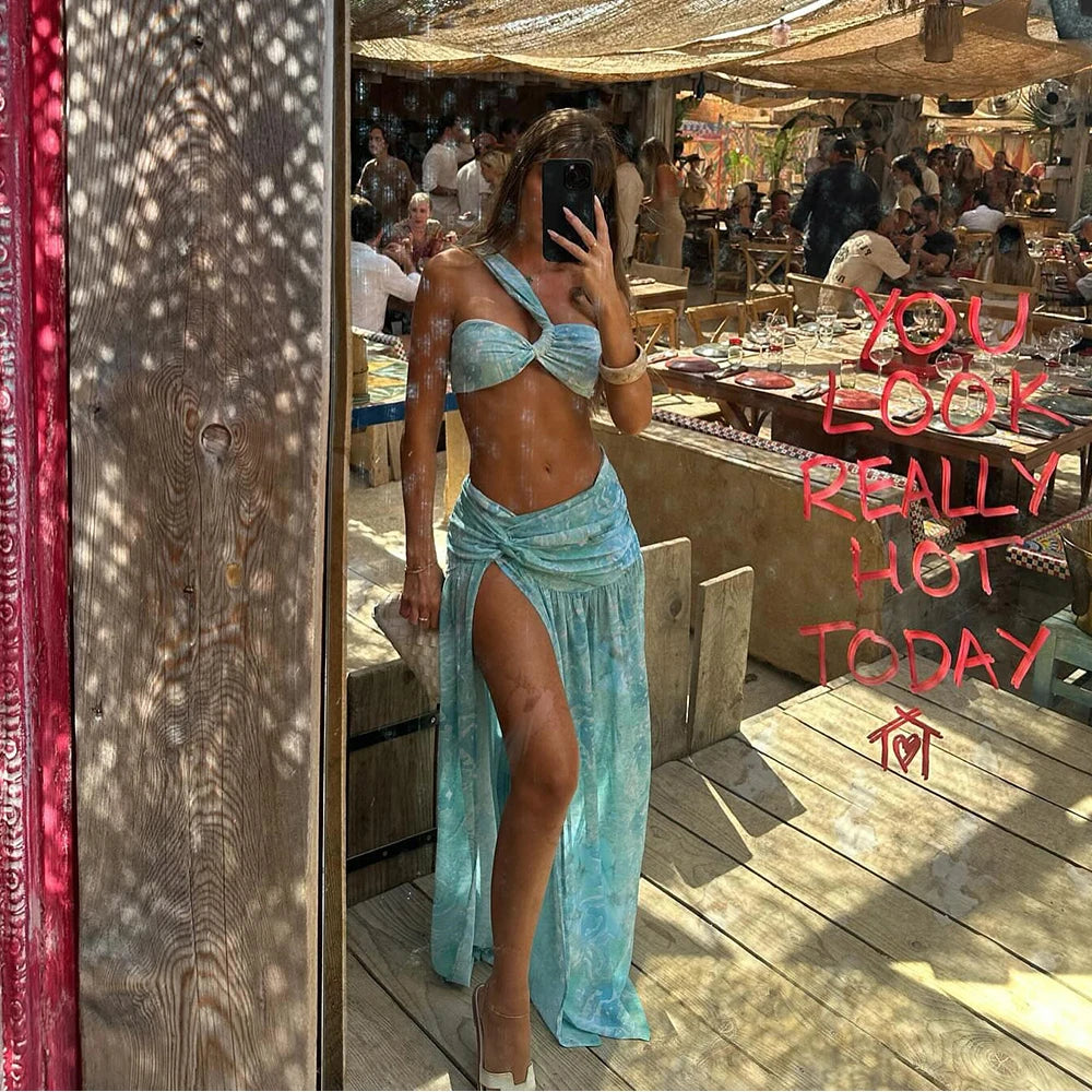 Sexy One Shoulder 3 Pieces Bikinis 2024 Swimsuit For Women Swimwear Skirt Brazilian Bikini Set Biquini Female Swimuits Beachwear