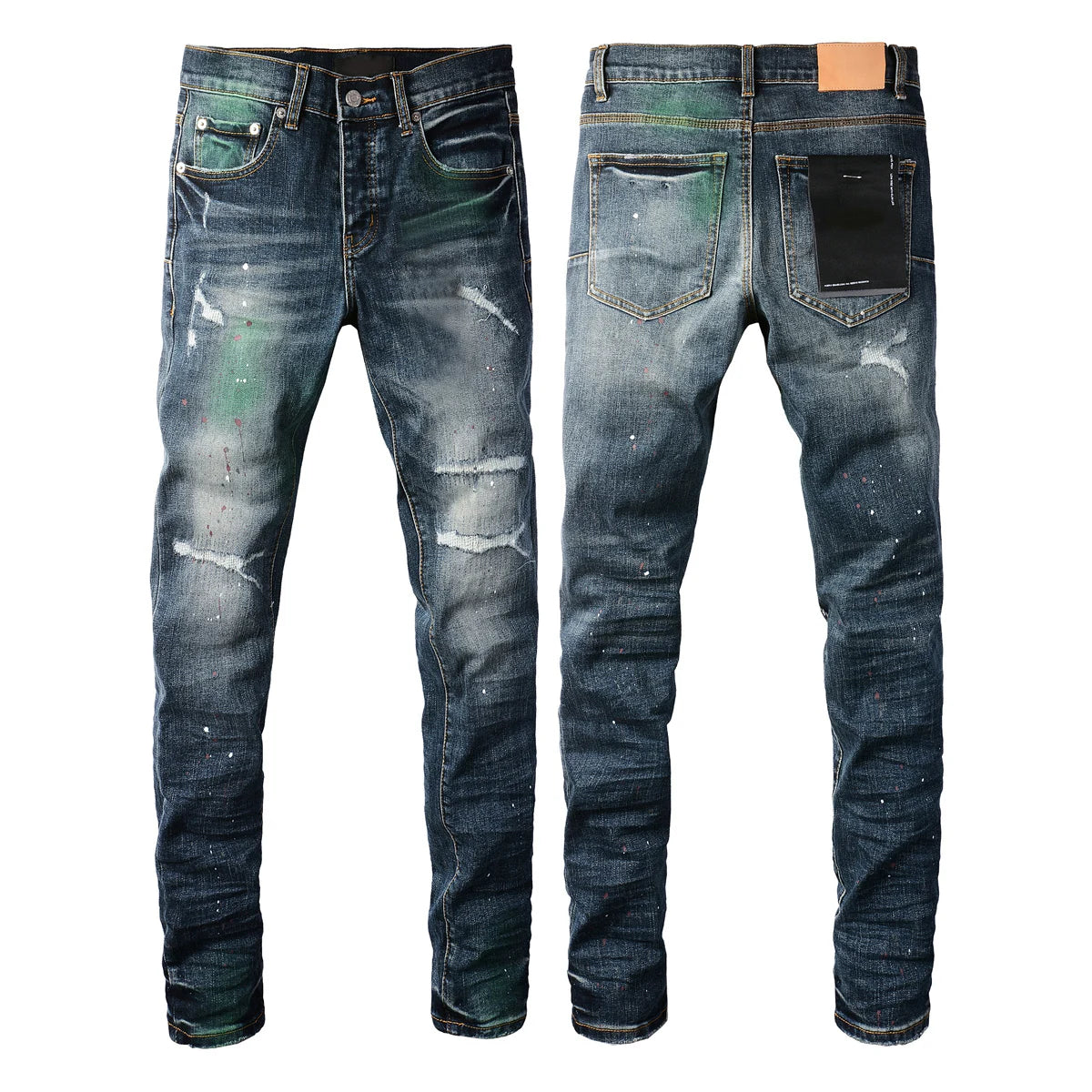 High Street Style Men's Skinny Jeans USA Quality Low Rise Blue Print Letters Fashion Repair Denim Pants Size 28-40