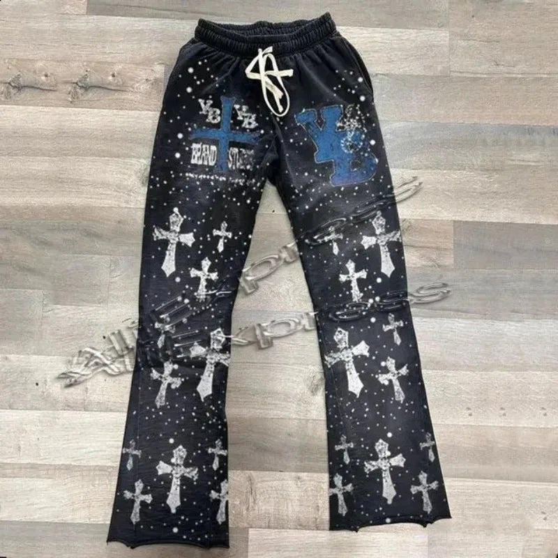 Y2k Pants Men Loose 3D Print Trousers Casual Sweatpants Waist Sporty Female Clothes Streetwear Hip Hop Vintage Flared Pants moto