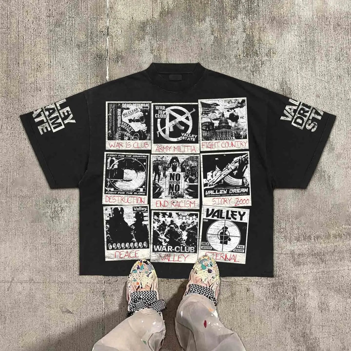 Vintage Warzone Valley Division Graphic 100% Cotton T-Shirt Cropped Tees Men and women same style, casual and comfortable