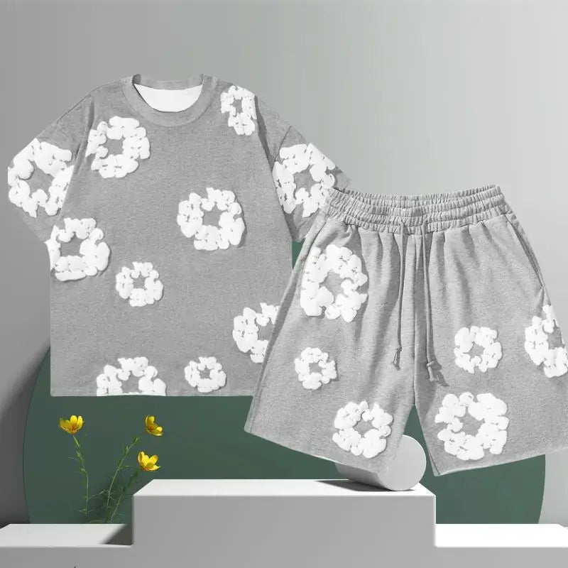 Summer new 3D flower printed mens and womens quick drying sports shorts American set comfortablebreathable and casual mensshorts