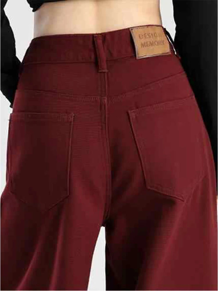 Women's Red Baggy Jeans Harajuku Denim Trousers Japanese 2000s Style Y2k Vintage Oversize High Waist Jean Pants Trashy Clothes