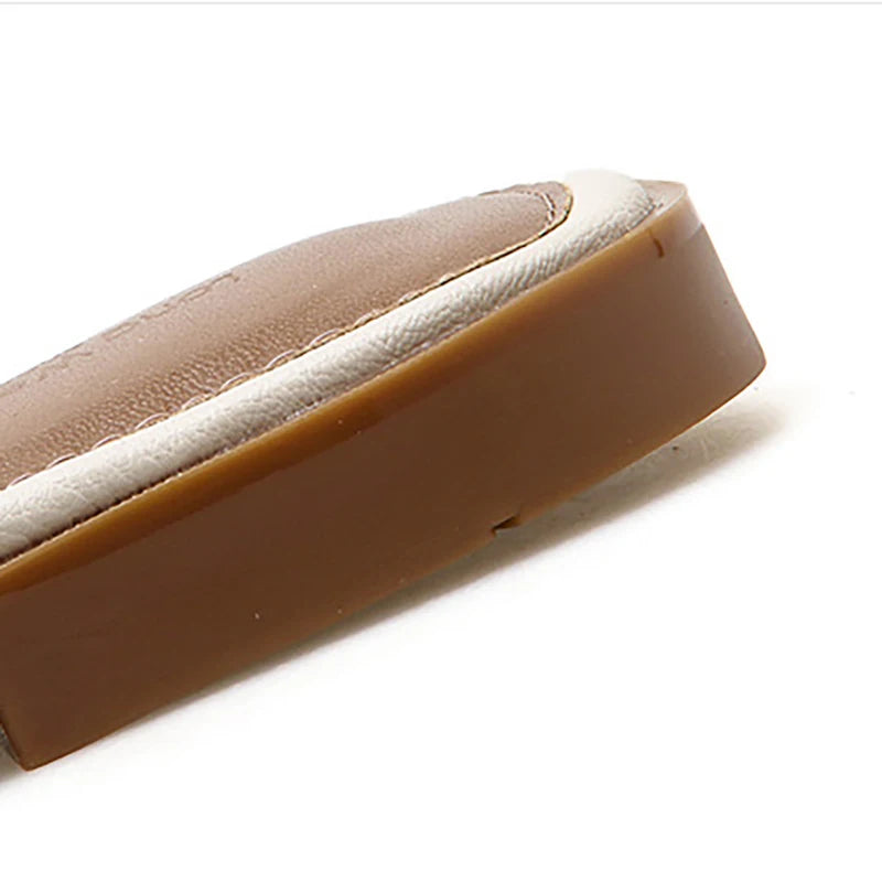 2025 Summer Women's Slippers Leather Square Head Women's Flat Shoes Designer Beach Women's Slippers