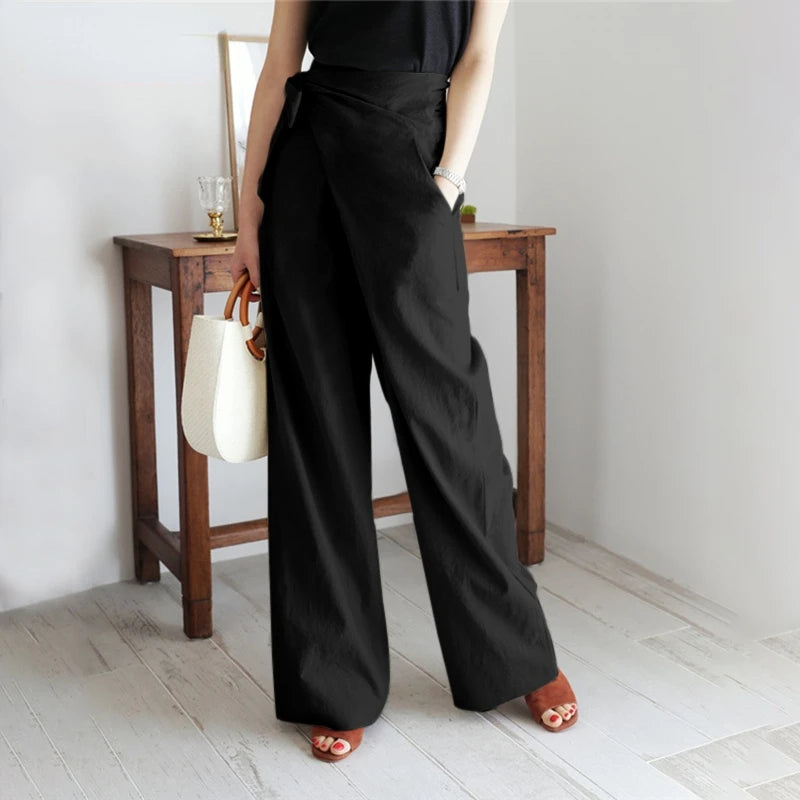 Women Casual High Waist Trouser 2023 Fashion Ladies Office Solid Wide-leg Pantalon Female Slack Pants
