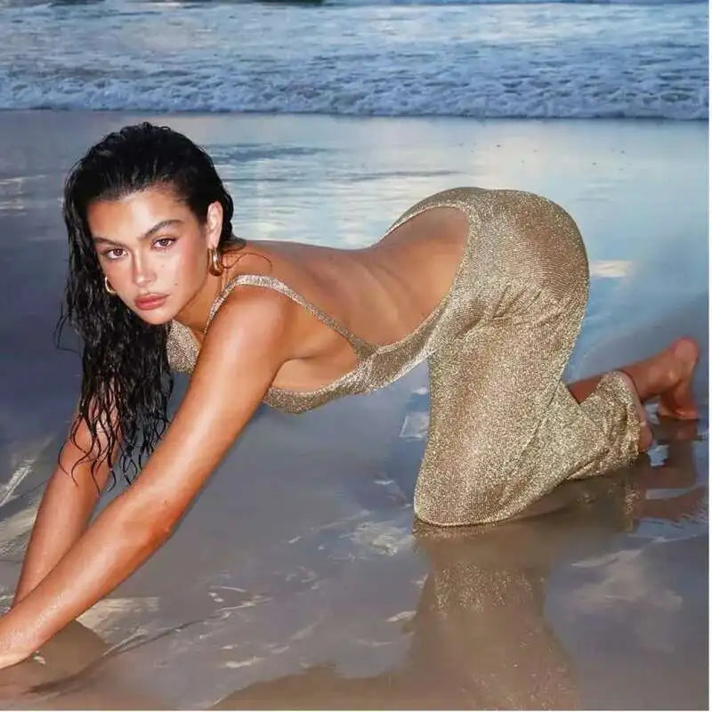 Townlike Sparkle Glittar Slim Bodycon Dress Women Maxi Long 2024 Summer Dress Perspective Backless Nightclub Sexy Party Dresses