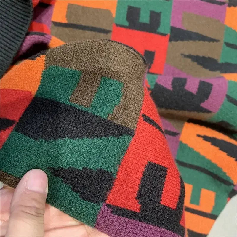 2023 New Autumn and Winter Men Fashion Letter Jacquard Pullover Knitted Sweater Trendy Contrasting Color Design Sweater