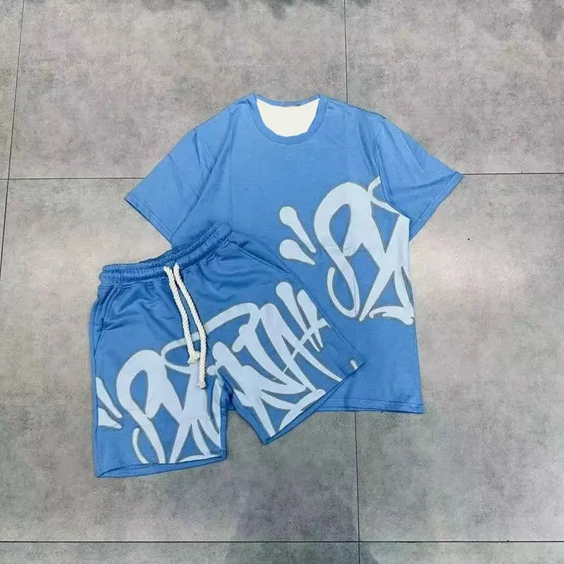 2025 New Men's Fast-drying American Suit Oversize Men's T-shirt Shorts Suit Fashion Printing Casual Sports T-shirt Shorts Moto