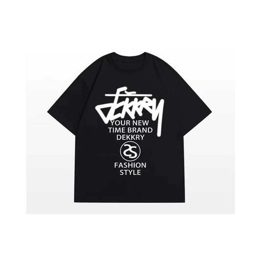 American Design Letter Printing Cotton Short Sleeve T-Shirt Men's Summer Trend Loose Casual Motorcycle Breathable Cotton Clothes