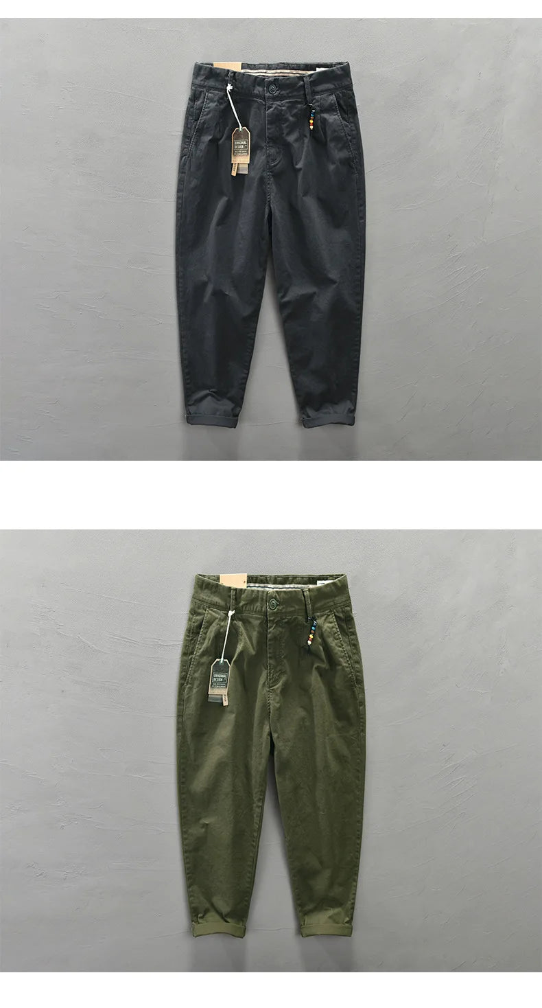 2025 Men's Cotton Vintage Cargo Pants Spring Autumn Fashion Beading Design Solid Baggy Pants Casual Streetwear Men Joggers Pants