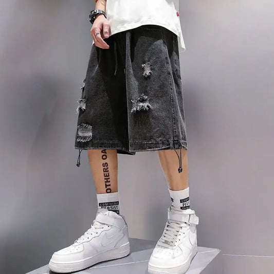 Ripped Jeans Men's Summer Thin Trendy Loose Casual Retro Shorts