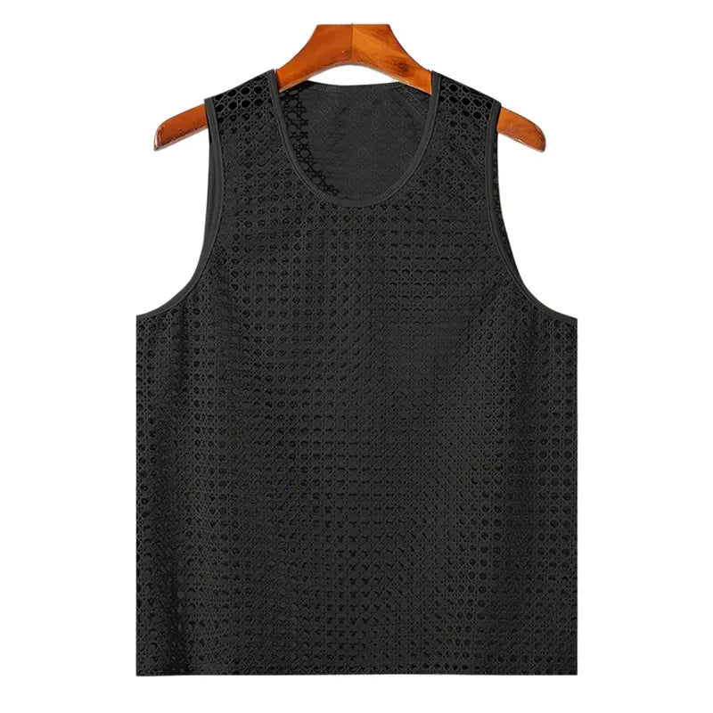 Summer Hollow Out Fitness Sports Sleeveless T-Shirt Muscle Men's Mesh See Through Sexy Knitted Vest