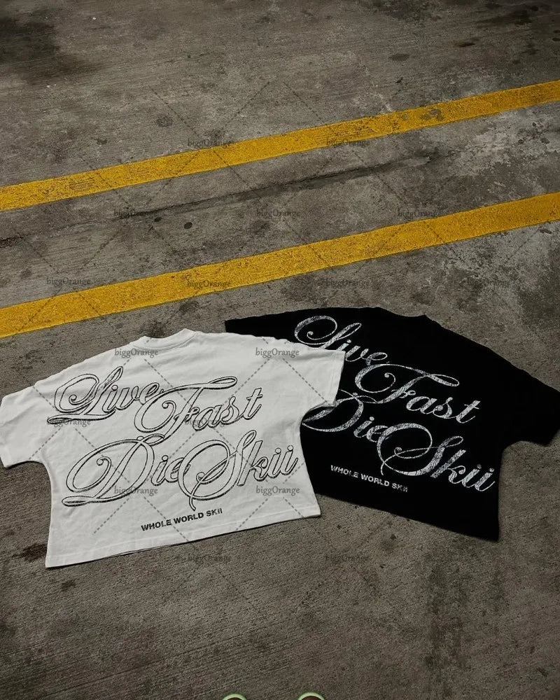 2025 American Hip-hop Oversized T-shirt Y2K Streetwear Men Casual High Street Harajuku Trendy Pure Cotton Round Neck top Women