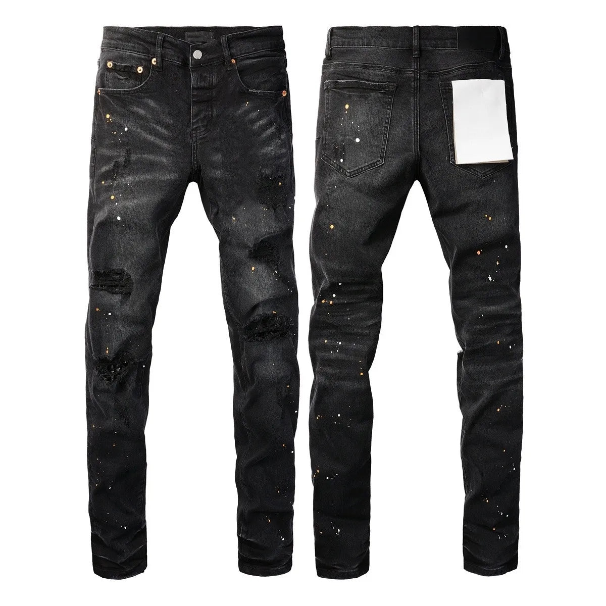 New Jeans Men Fashion Trend Daily Casual Black Paint Hole Straight Leg Pants Hip Hop Elastic Skinny Ripped jeans Brand pants