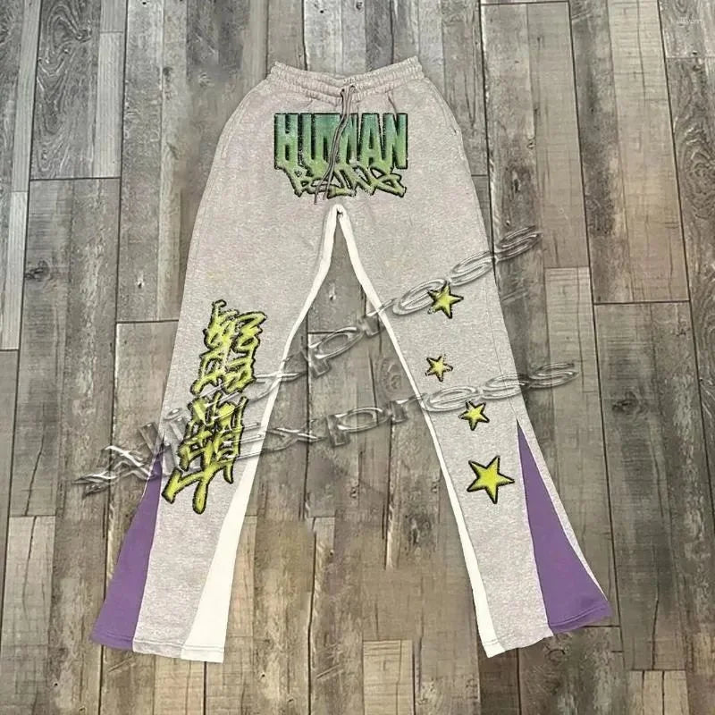 Men's Pants Y2k Flared Hip Hop Men Loose 3D Print Trousers Casual Sweatpants Mid Waist Sporty Female Streetwear Vintage moto