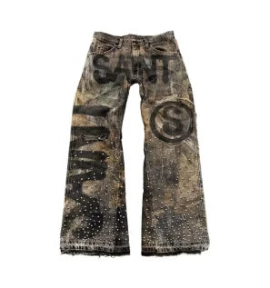 European and American personalized leopard print letter patch straight jeans summer retro punk trendy casual skateboard pants