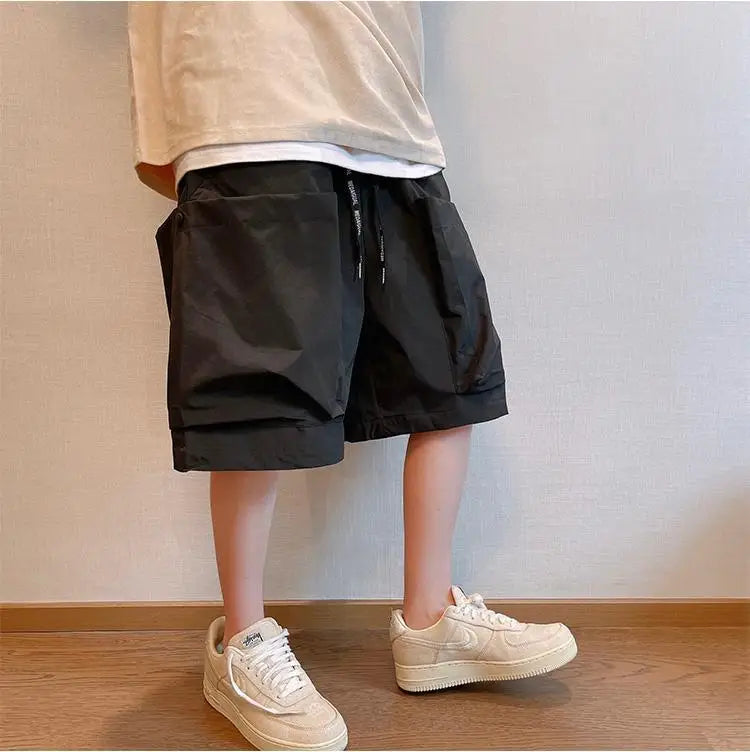 Summer Solid Pockets Large Size Shorts Men's High Street Loose Casual Workwear Five-quarter Pants Men Bottom Male Sportswear