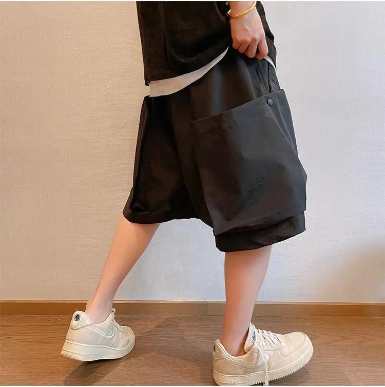 Summer Solid Pockets Large Size Shorts Men's High Street Loose Casual Workwear Five-quarter Pants Men Bottom Male Sportswear