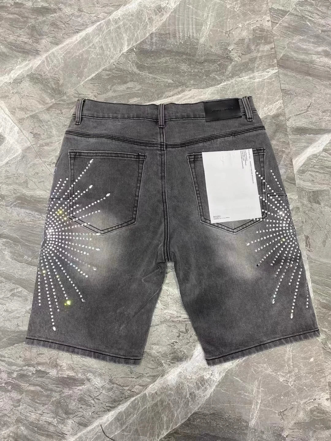Denim Shorts Mens Women with Stunning Rhinestone Sunburst Design High Quality Casual Summer Shorts Available in Blue and Gray