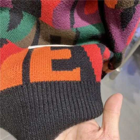 2023 New Autumn and Winter Men Fashion Letter Jacquard Pullover Knitted Sweater Trendy Contrasting Color Design Sweater