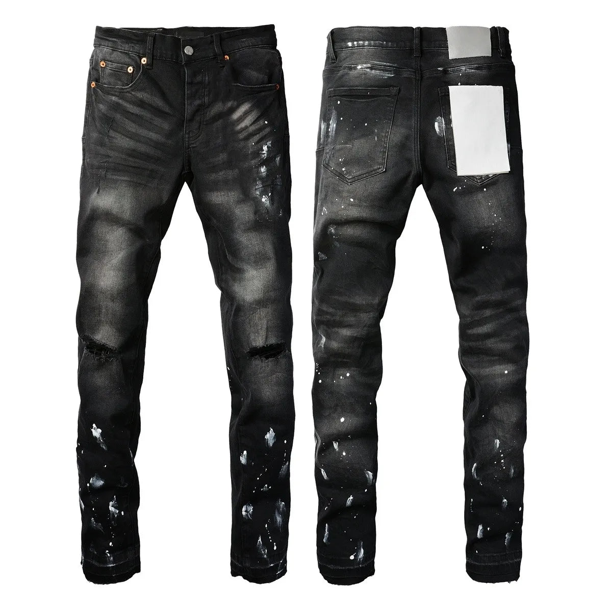 New Jeans Men Fashion Trend Daily Casual Black Paint Hole Straight Leg Pants Hip Hop Elastic Skinny Ripped jeans Brand pants