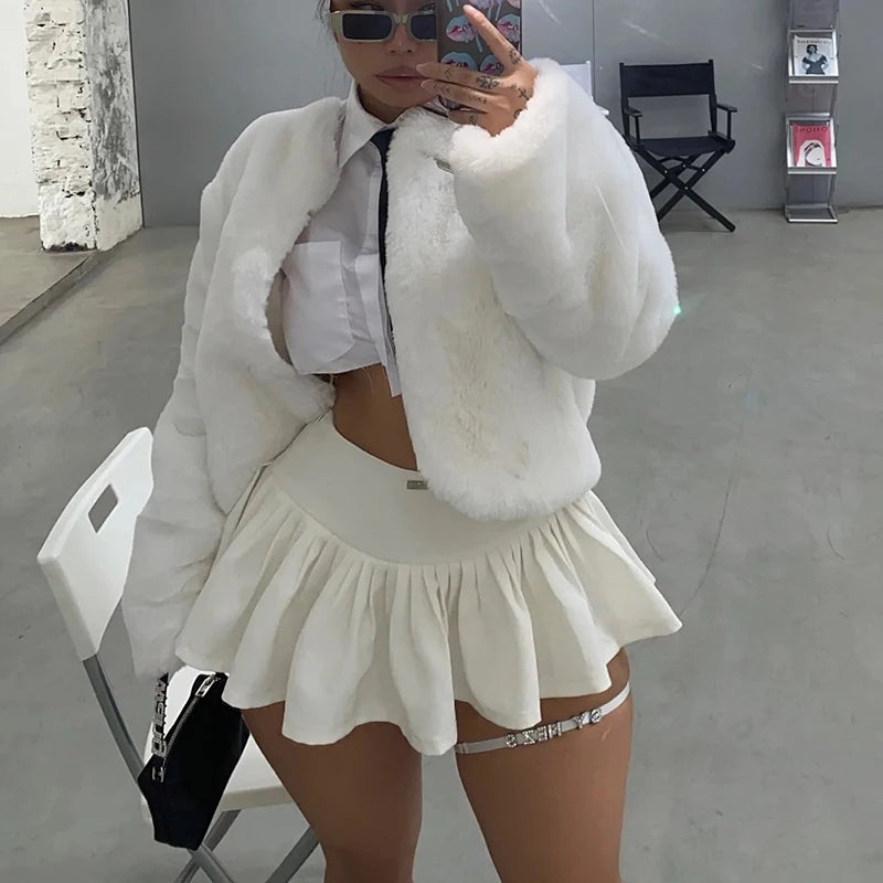 Women Korean Fashion Short Pleated Skirts Hot Girl High Waist Bodycon Vintage White Micro Mini Skirt A-line Skirt Nightclub