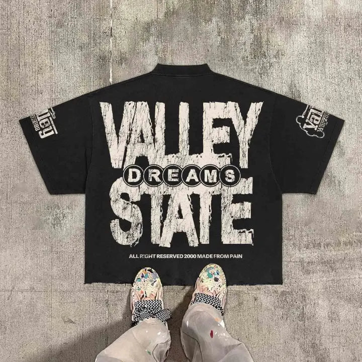 Vintage Warzone Valley Division Graphic 100% Cotton T-Shirt Cropped Tees Men and women same style, casual and comfortable