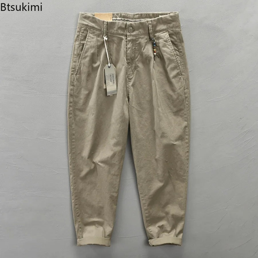 2025 Men's Cotton Vintage Cargo Pants Spring Autumn Fashion Beading Design Solid Baggy Pants Casual Streetwear Men Joggers Pants