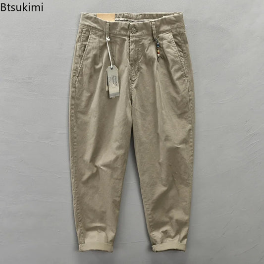 2025 Men's Cotton Vintage Cargo Pants Spring Autumn Fashion Beading Design Solid Baggy Pants Casual Streetwear Men Joggers Pants